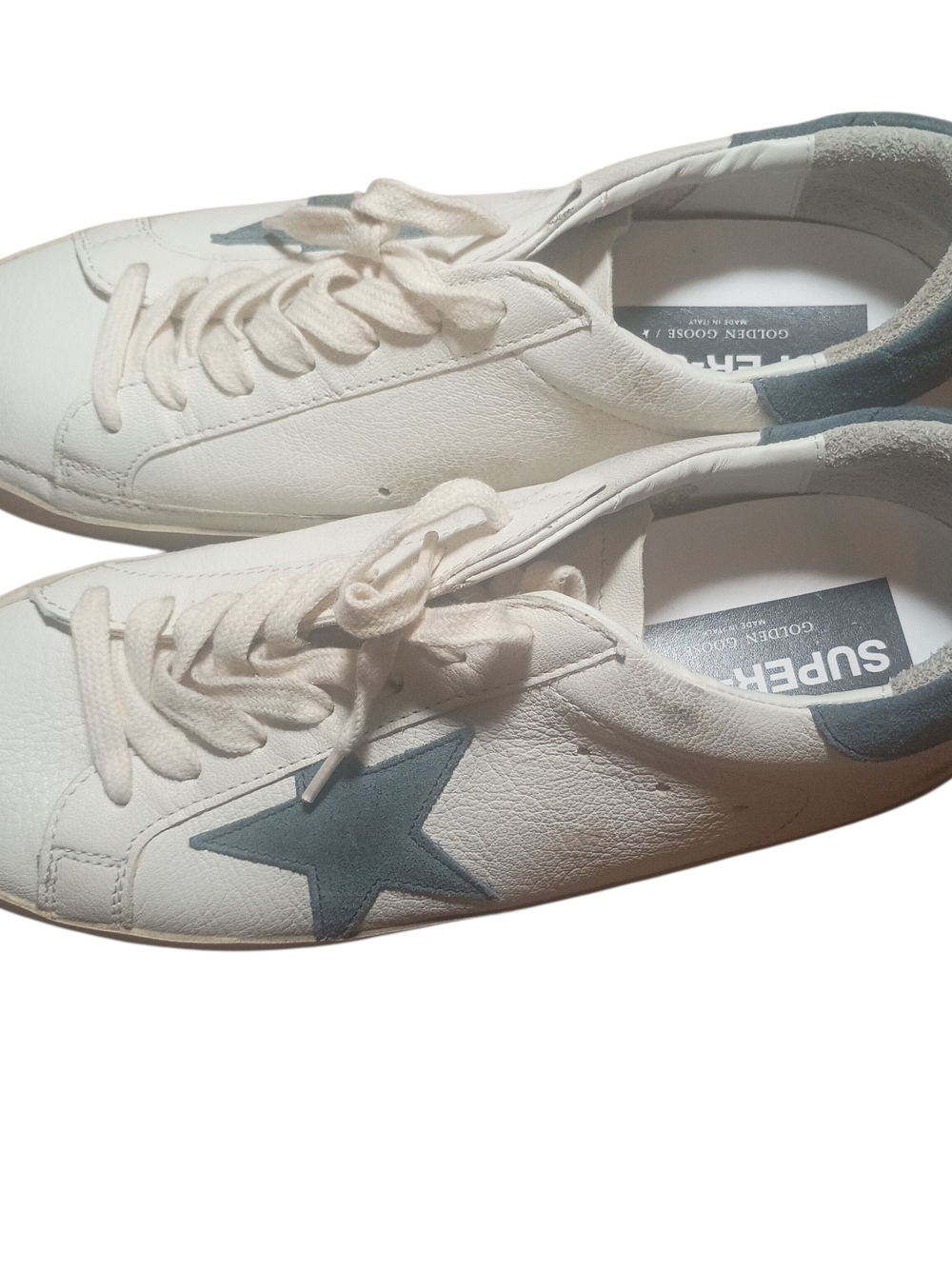 Golden Goose White Leather Sneakers with Blue Star